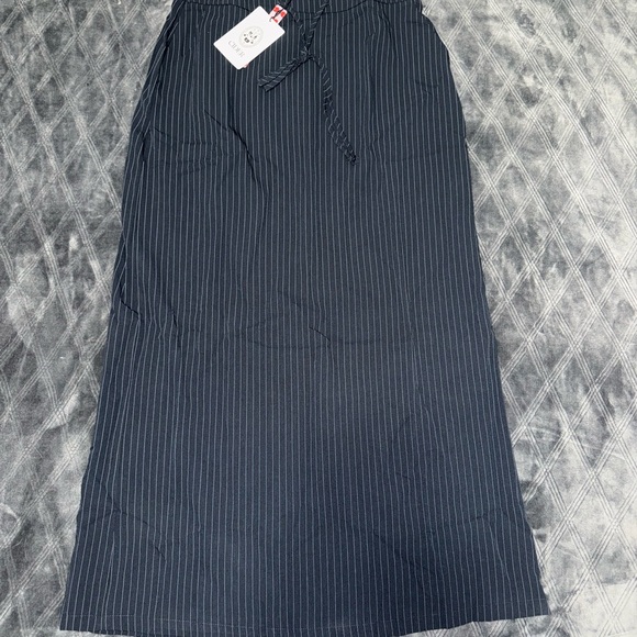 Cider Navy Pinstripe Drawstring Maxi Skirt - Picture 3 of 6